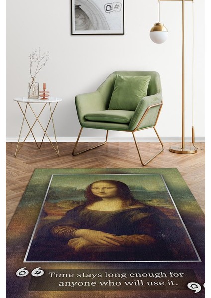 Mona Lisa Da Vinci Dokuma Tabanlı Yıkanabilir Kaymaz Sanat Sever Halısı
