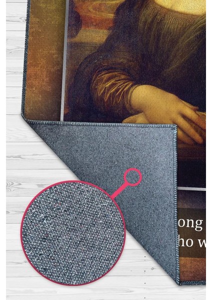 Mona Lisa Da Vinci Dokuma Tabanlı Yıkanabilir Kaymaz Sanat Sever Halısı