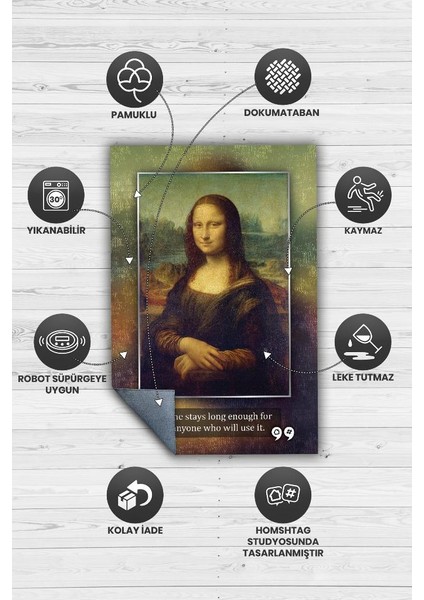 Mona Lisa Da Vinci Dokuma Tabanlı Yıkanabilir Kaymaz Sanat Sever Halısı