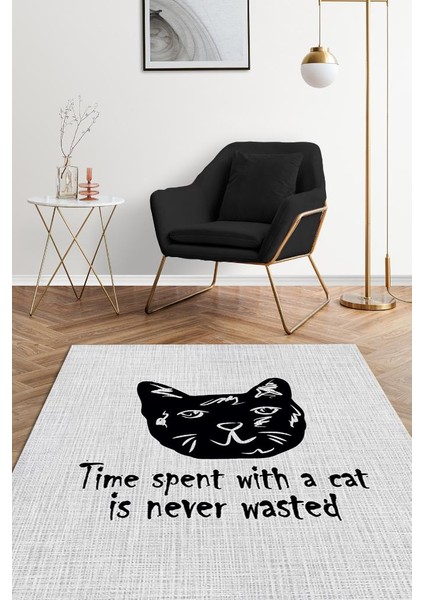 Kedimle Zaman Açık Gri Halı Düz Renk Kedi Sever Halı Sade Salon Halısı Açık Renk Halı