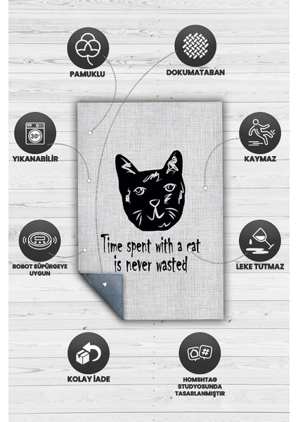 Kedimle Zaman Açık Gri Halı Düz Renk Kedi Sever Halı Sade Salon Halısı Açık Renk Halı