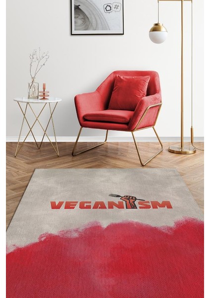 Veganizm Kırmızı Bej Mutfak Halısı Dokuma Tabanlı Yıkanabilir Kaymaz Vegan Halısı