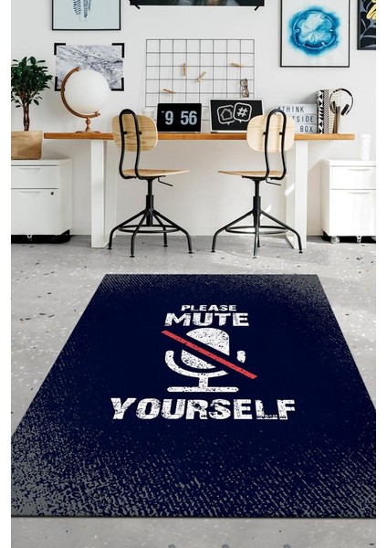 Lacivert Halı Gölgeli Ofis Halısı Düz Renkli Ofis Halısı Yazılı Home Office Halısı