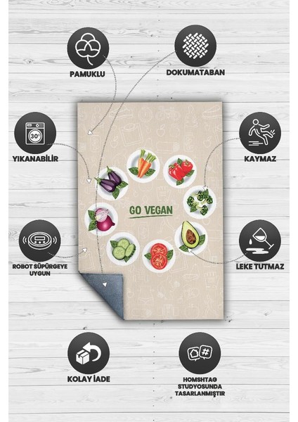 Vegan Ol Dokuma Tabanlı Yıkanabilir Kaymaz Vegan Halısı