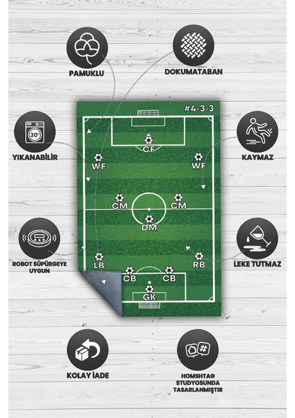 Formasyon 4-3-3 Pamuklu Dokuma Tabanlı Yıkanabilir Kaymaz Dekoratif Futbol Sever Halısı