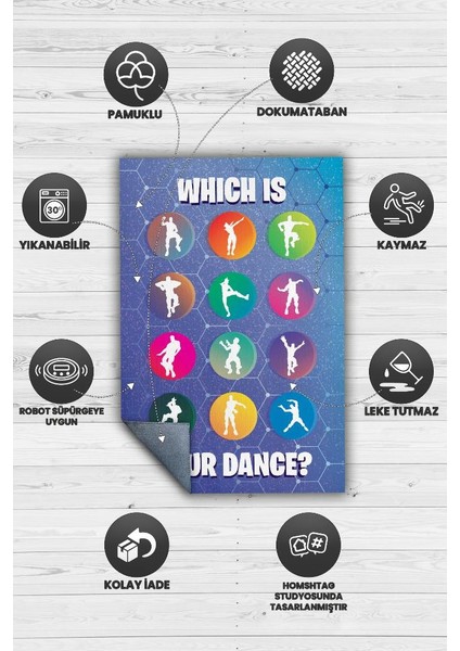 Your Dance Pamuklu Dokuma Tabanlı Yıkanabilir Kaymaz Gamer Halısı