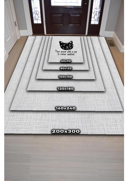 Kedimle Zaman Açık Gri Halı Düz Renk Kedi Sever Halı Sade Salon Halısı Açık Renk Halı
