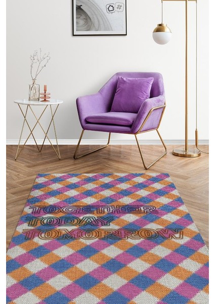 Birlikte Bu Gün Ve Yarınlara Geometrik Desenli Halı Çok Renkli Salon Halısı Modern Halı