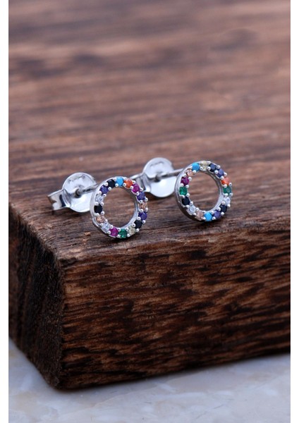 Halka Tamtur Renkli Taşlı Rodyumlu Gümüş Küpe 6026 fiyatları