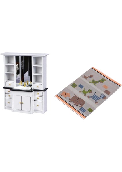 1:12 Dollhouse Mutfak Yıkama Havzası Dolabı ve Zemin Halı (Yurt Dışından)