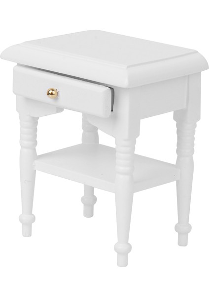 Dollhouse Minyatür Yatak Odası Mobilya Beyaz Ahşap Başucu Dolap Çekmecesi Başucu Masa (Yurt Dışından)