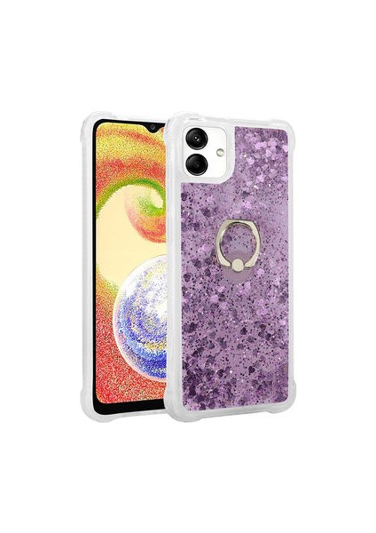 Galaxy A04 Kılıf Sıvılı Simli Yüzüklü Kapak