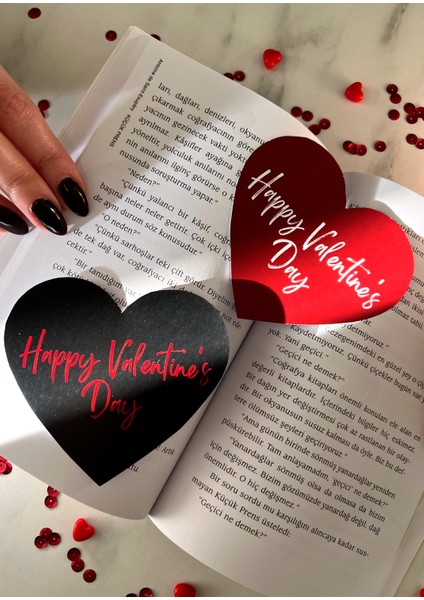 Ikili Kırmızı&siyah Kalp Kitap Ayracı Seti - Happy Valentines Day - Sevgililer Günü Hediyesi fiyatları