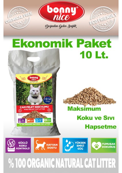 Doğal Çam Peleti Kedi Kumu 5 Kg 10 Lt x 3 Paket