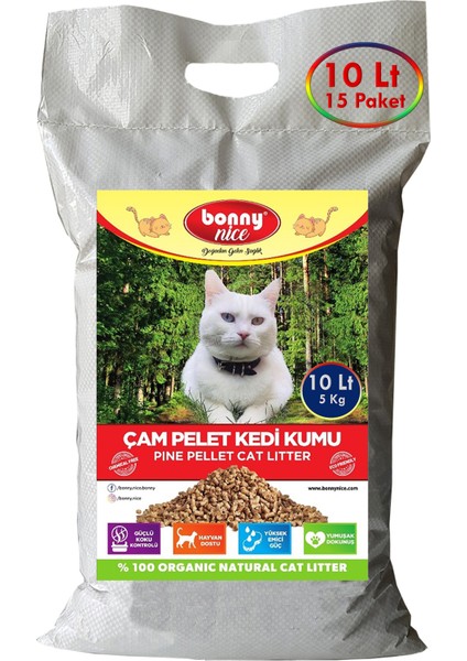 Doğal Çam Peleti Kedi Kumu 5 Kg 10 Lt x 15 Paket