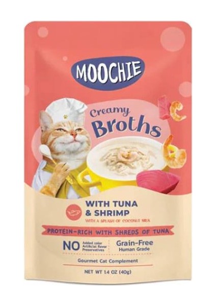 Moochie Parça Ton Balıklı Karidesli Midyeli Tahılsız Kedi Çorbası 40 gr