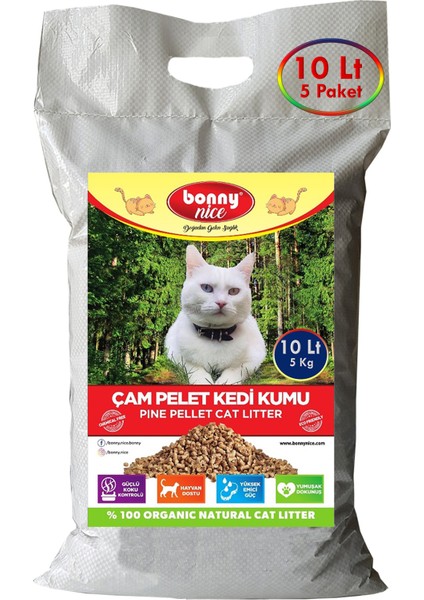 Doğal Kedi Kumu Çam Pellet 5 Kg 10 Lt x 5 Paket