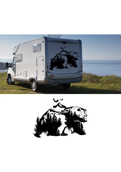 Doğa Manzarası ve Ayı Kamp Araba Karavan Sticker, Off Road Sticker- S1412