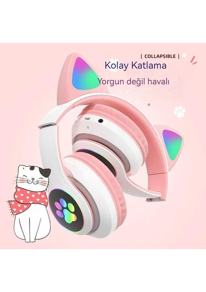 Yeni Kulaklık Jst-28 Kulak Kedi Kulak Bluetooth Kulaklık Katlanabilir Parlayan Kulaklık B39 fırsatları