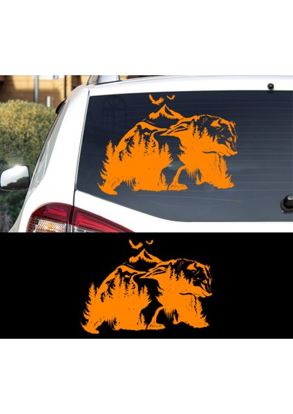 Doğa Manzarası ve Ayı Kamp Araba Karavan Sticker, Off Road Sticker- S1412