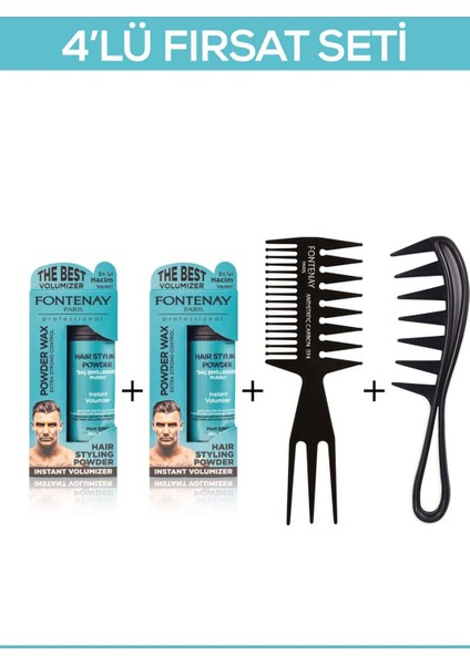 Saç Şekillendirici Pudra Toz Wax Mat Effect Mavı 20GR X2 + Şekil Tarağı X2 4'lü Set