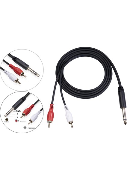 Adaptör 6.35 mm - 2rca Kablo Y Ayırıcı 3,5 mm Ses Kablosu (Yurt Dışından)