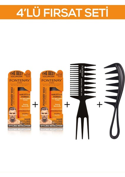 Saç Şekillendirici Pudra Toz Wax Ultra Strong Turuncu 20GR X2 + Şekil Tarağı X2 4'lü Set