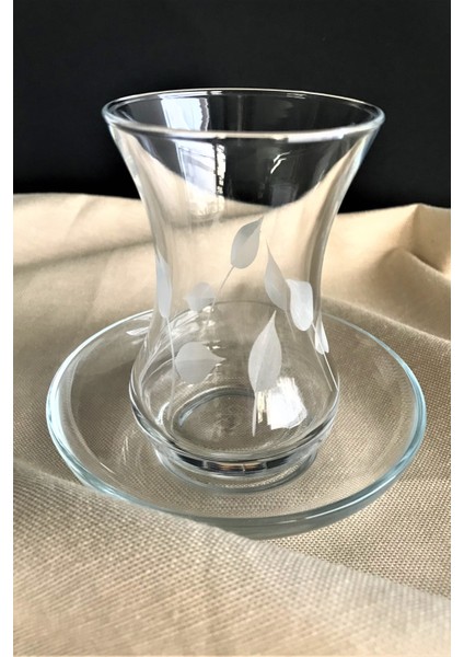 Özel Yaprak Desenli Çay Bardağı Seti - Doğal ve Zarif Sunum (12 Parça)