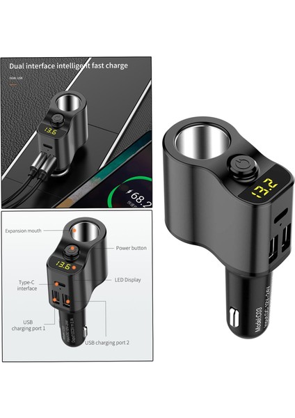 Hızlı Araba Şarj Cihazı Fm Çift USB Port-C Tip Bağlantı Noktası Ayrı Anahtar (Yurt Dışından)