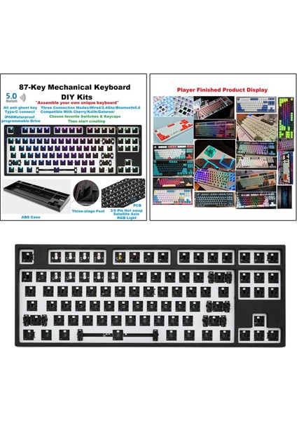 Rgb Led Dıy 87-Key Mekanik Klavye Dizüstü Bilgisayar Siyahı Için Değiştirilebilir (Yurt Dışından)