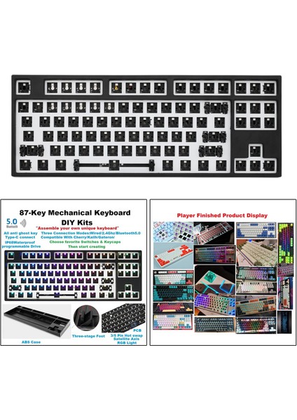 Rgb Led Dıy 87-Key Mekanik Klavye Dizüstü Bilgisayar Siyahı Için Değiştirilebilir (Yurt Dışından)