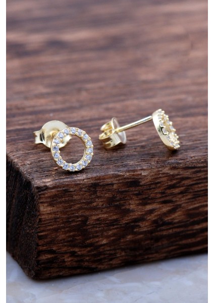 Halka Tamtur Taşlı Altın Kaplama Gümüş Küpe 6029