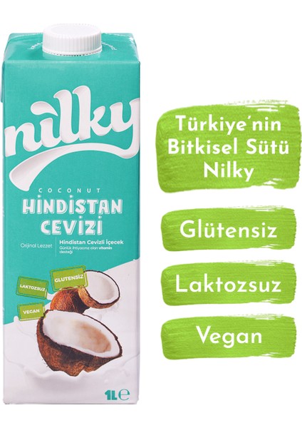 Hindistan Cevizi Sütü Glütensiz Bitkisel Bazlı Laktosuz Vegan 1 lt