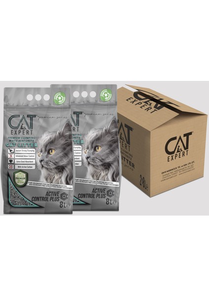 CAT EXPERT Kedi Kumu Active Control Plus Aktif Karbonlu Topaklanan Ve Koku Hapseden Tozsuz 8 Lt X 2 Adet