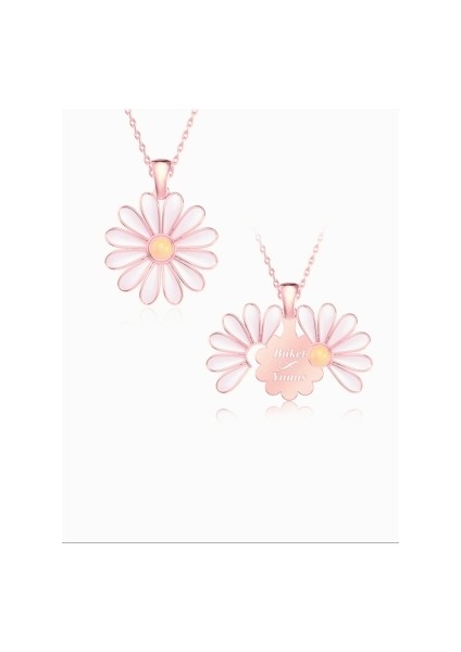 Gizli İsim Yazılabilir 925 Ayar Papatya Çiçek Modeli Kadın Roze Renk Gümüş Kolye modelleri