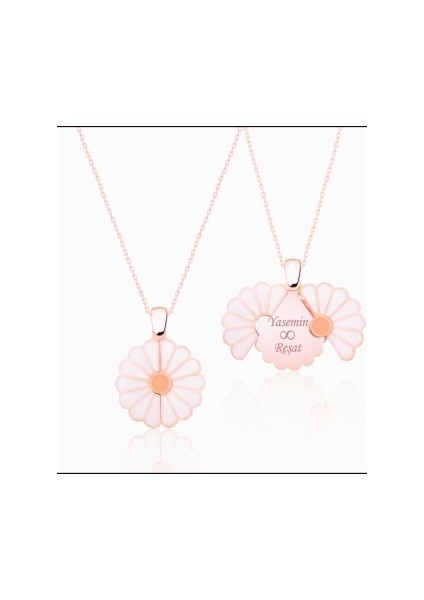 Gizli İsim Yazılabilir 925 Ayar Papatya Çiçek Modeli Kadın Roze Renk Gümüş Kolye fırsatları