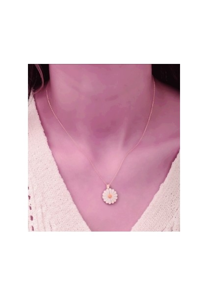 Gizli İsim Yazılabilir 925 Ayar Papatya Çiçek Modeli Kadın Roze Renk Gümüş Kolye indirimleri