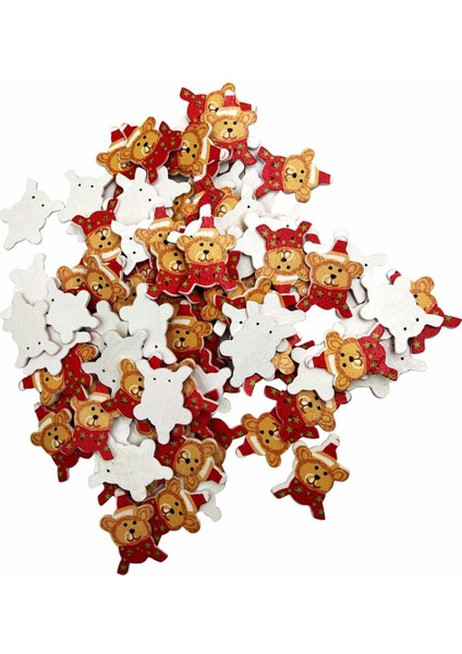 100 Adet Delik Ahşap Düğmeler Noel Ayı Düğmeleri Dikiş (Yurt Dışından)