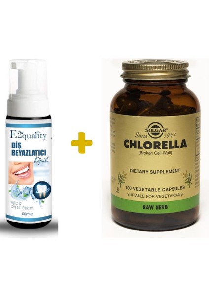 E2'Quality Diş Beyazlatıcı Köpük + Solgar Chlorella 100 Kapsül