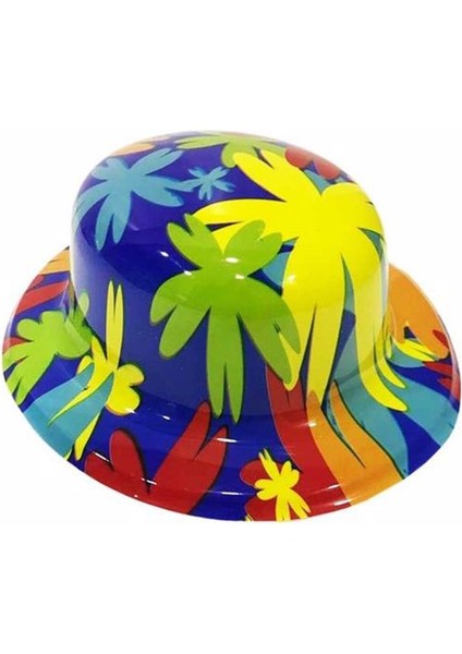 Çiçek Desenli Yuvarlak Plastik Parti Şapkası Yetişkin 1 Adet