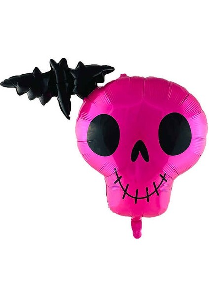 Cadılar Bayramı Halloween Yarasalı Kurukafa Şeklinde Folyo Balon 80 x 55 cm