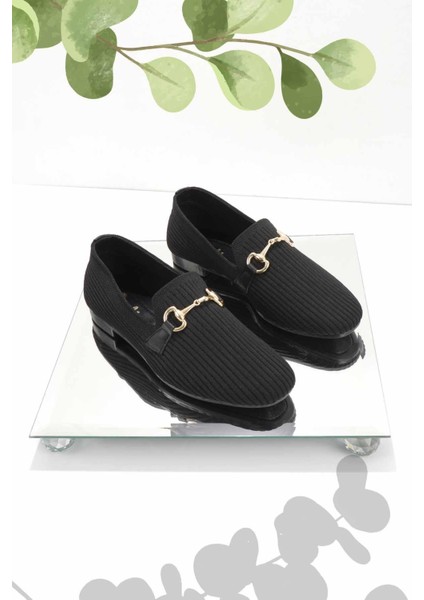 Siyah Triko Kadın Loafer Ayakkabı K0132030208210
