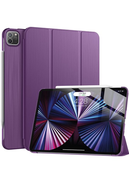 Apple İpad Pro 11 2.Nesil 2020 Kılıf PU Deri Smart Case A2228 A2068 A2230 A2231 Mor