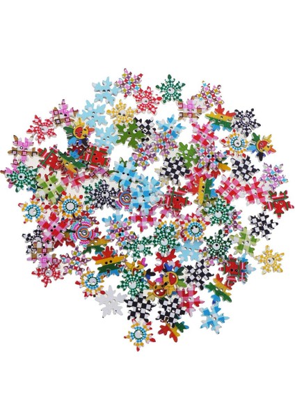 100X Kar Tanesi 2 Delikli Ahşap Düğmeler Scrapbooking Noel Dekorasyonu 19MM (Yurt Dışından)