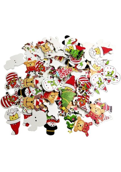 100 Adet Karma Noel Ahşap Düğmeleri Scrapbooking Kartı Yapımı Işçiliği (Yurt Dışından)