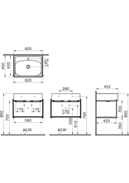 Equal 64082 Lavabo Ünitesi, 60 cm, Raflı, Beyaz