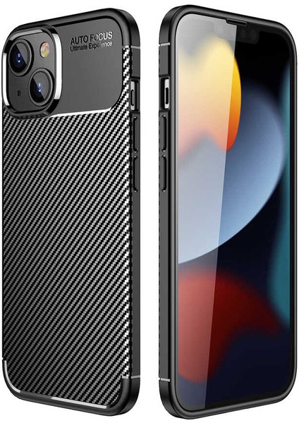 Apple iPhone 14 Plus Kılıf Rugged Armor Darbe Emici Uzun Ömürlü Dayanıklı Parmak İzi Yapmaz Karbon Tasarım Negro Silikon Kapak