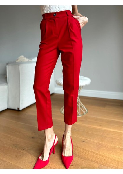 Kadın Beli Lastikli Cepli Kırmızı Havuç Pamuklu Pantolon fırsatları
