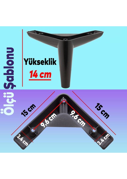 Lüks Mobilya Kanepe Sehpa Tv Ünitesi Koltuk Ayağı 14 cm Siyah Baza Ayak