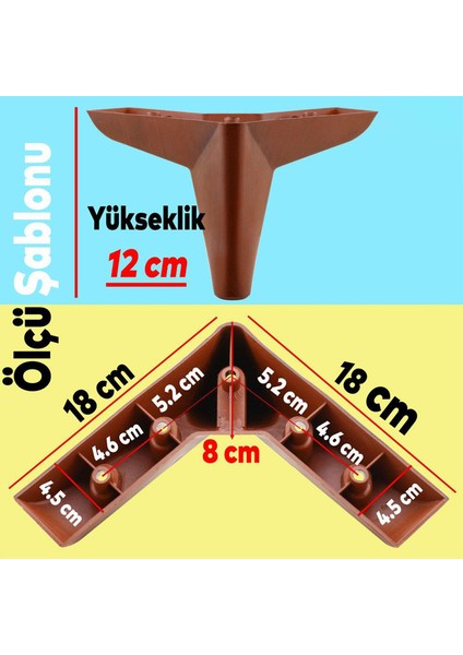 Lüks Mobilya Kanepe Sehpa Puf Koltuk Ayağı 12 cm Kahverengi Ahşap Desenli Baza Ayak